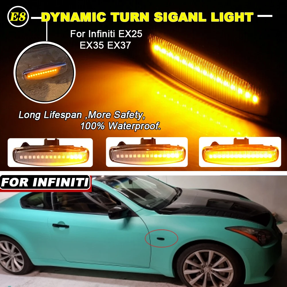 2pcs For Infiniti EX25 EX35 EX37 FX30d FX35 FX37 FX50 G25 G35 G37 JX35 M25  M35 M37  LED Dynamic Side Marker Turn Signal Lights