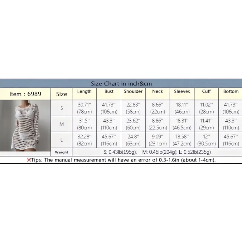 Girls Women's Summer New Sexy Swimsuit Knitted Hollow Round Neck Long Sleeve Bikini Cover Up Beach Clothing