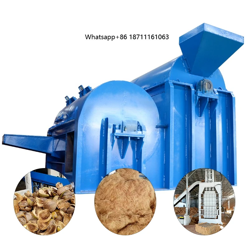 Heavy-Duty Double-Drum Coconut Husk Defibering Machine High-Output Coconut Husk Peeling Fiber Stripping Machine