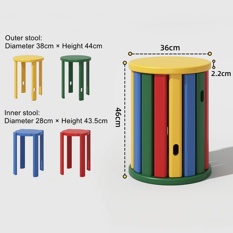 Solid Wood Stackable Stools Round Stools for Home Use Dining Table Bench Alternatives 4-in-1 Combination Wooden Chairs