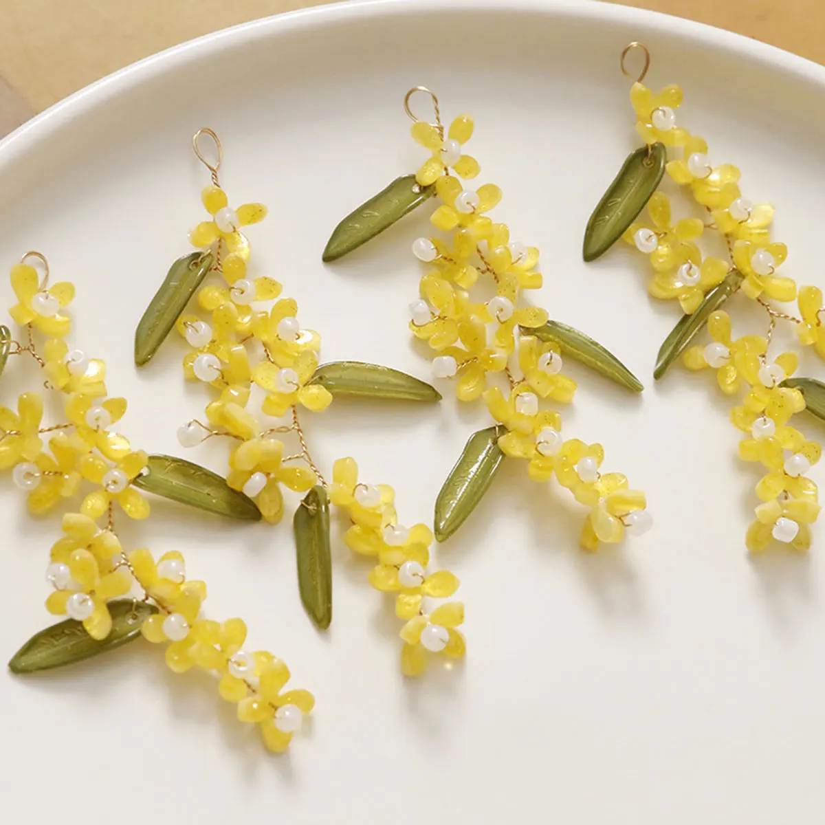 2PCS Handwoven Fragrans Sweet-scented Osmanthus Flower Charm Pendants DIY Men Women Crafts Jewelry Earrings Necklace Accessories