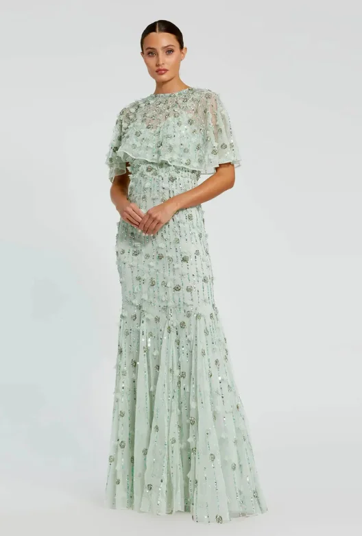 Florettarobe Women's Green Long Prom Dress O-Neck Short-Sleeved Handmade Beads Sequins  Evening Dresses Party Gowns Customized image 5