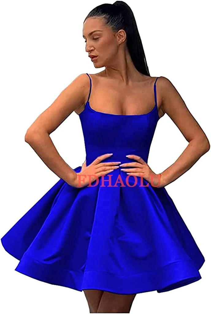 Vestido feminino cetim do baile com alças magras, vestido de festa formal, curto, RU156