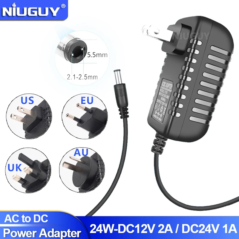 AC110V 220 فولت إلى تيار مستمر 12 فولت 2A 24 واط محول الطاقة العالمي شاحن الولايات المتحدة الاتحاد الأوروبي المملكة المتحدة الاتحاد الأفريقي قابس مهايئ LED سائق لشرائط ضوء LED