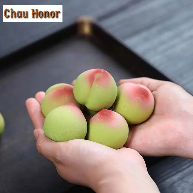2pc Creativity Longevity Peach Statue Model Ornaments Yixing Purple Clay Tea Pet Figurine Crafts Chinese Lucky Teaset Decoration