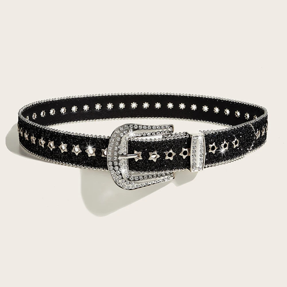 Rhinestone Star Belts for Women Gothic Adjustable Leather Waist Belt Western Cowboy Y2K Girls Fashion Belt for Jeans Accessories