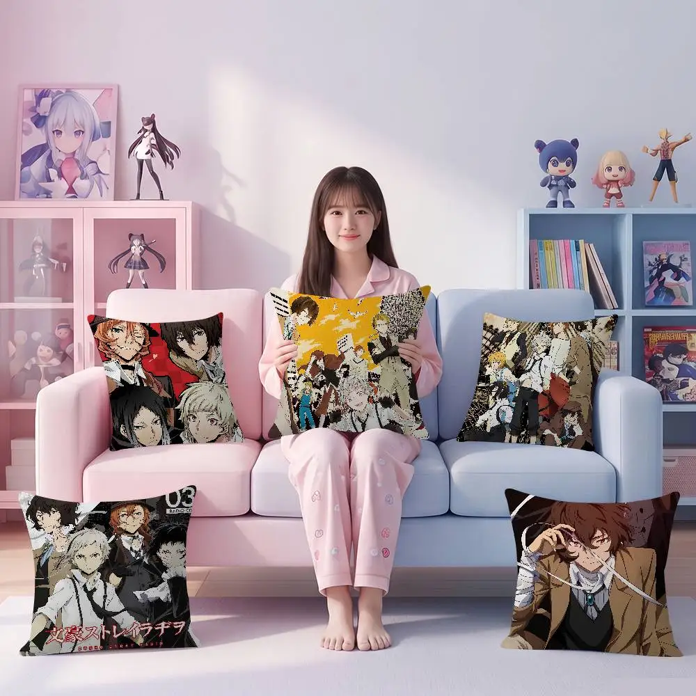 Anime B-Bungo Stray D-Dogs Cushion Cover Soft Decorative Square Cushion Covers 45x45cm Pillowcases For Sofa Couch Bedroom