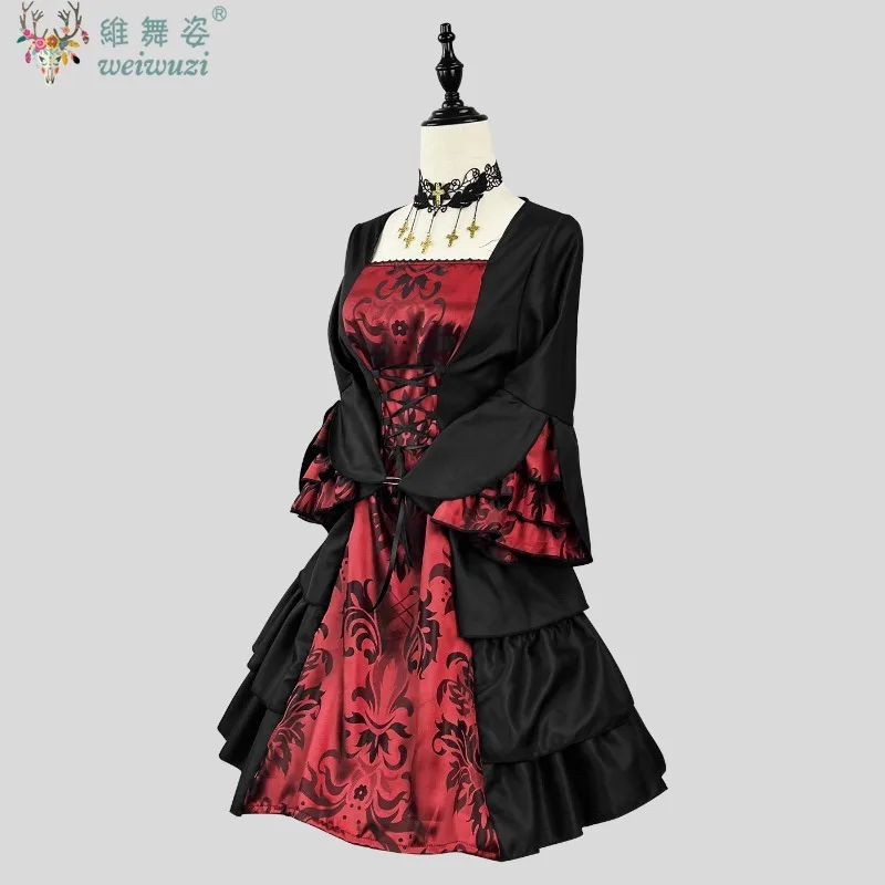 

Halloween Costume Cute Lolita Dress Adult Women Black Red Vampire Wizard Hooded Cloak European Court Dress Plue Size Maid Outfit