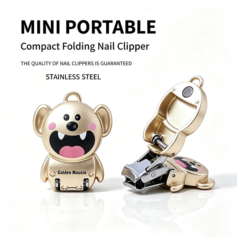 Golden Shape Folding Nail Clipper Mini Portable Key‑Chain Stainless‑Steel Sharp Nail Cutter Travel Manicure Supplies Gift