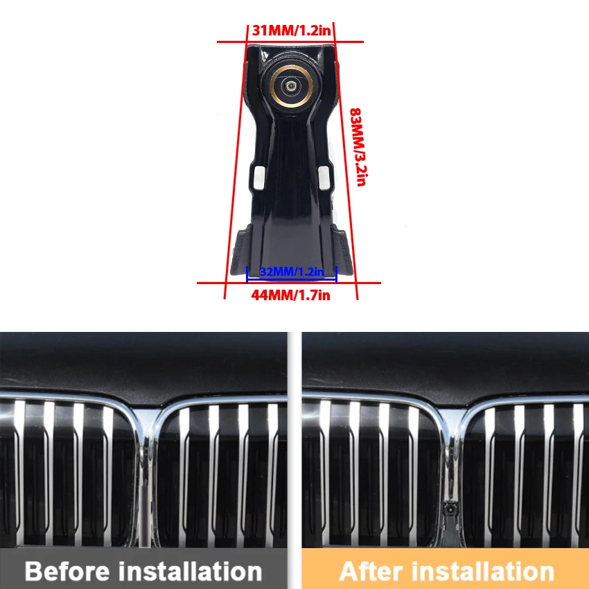 Złota kamera 170 stopni typu rybie oko AHD z logo widoku z przodu do BMW serii 5 serii 7 G11 G12 G30 G31 2015 ~ 2017 2018 2019 2020