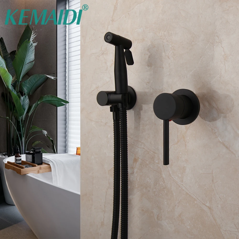 KEMADI Matte Black Bidet Faucet Shower Portable Sprayer Set Hot and Cold Water Tap hygienic shower Faucets for Bathroom Toilet