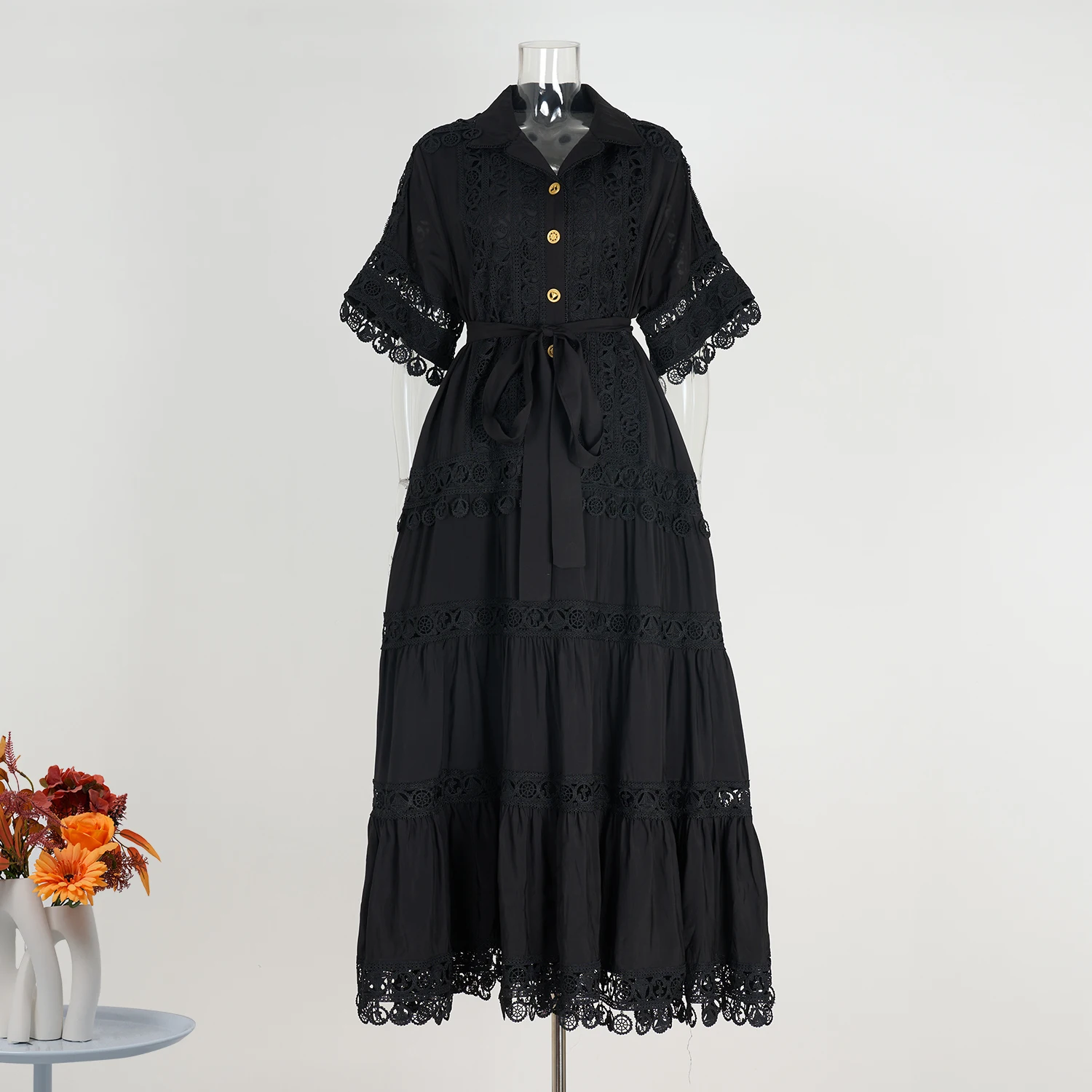 ชุดเดรสยาว Maxi เสื้อผู้หญิง 2025 ฤดูร้อนวันหยุดลูกไม้เย็บปักถักร้อยผ้าฝ้ายหลวมขนาดใหญ่ Hollow OUT ชุดแต่งงานสีขาว