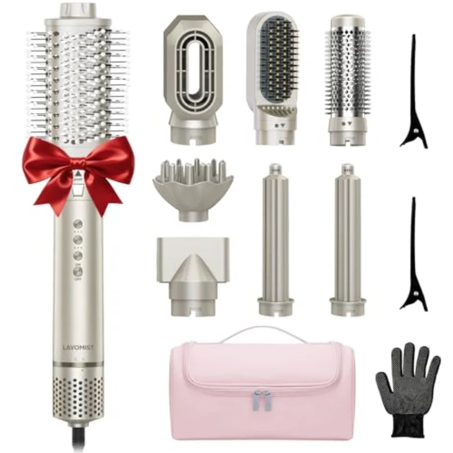 

8-in-1 Hot Air Styler and Hair Dryer Brush with Straightener and Curler Attachments 110 000 RPM Ionic Fast Drying Dual Voltage