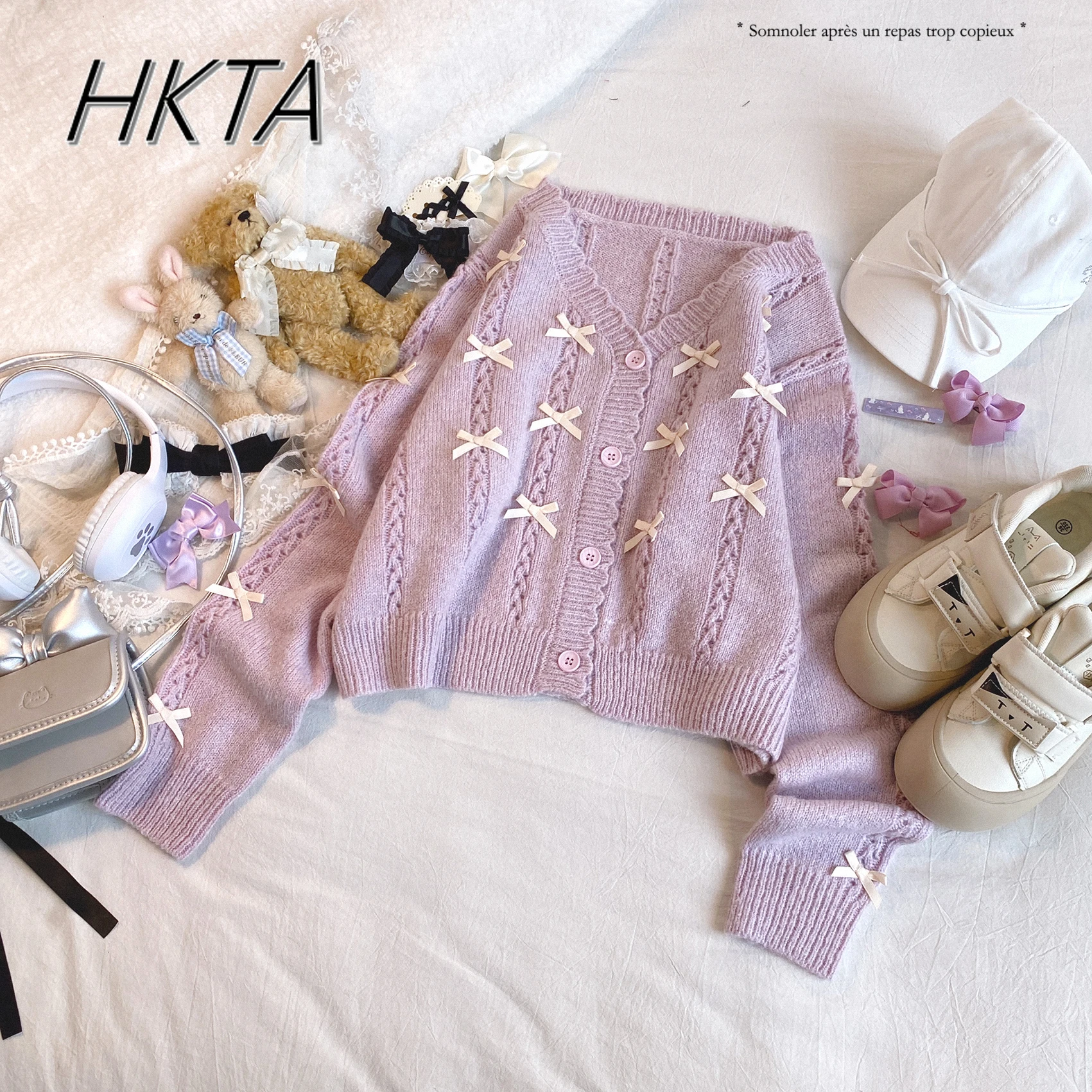 鉱山服日本蝶ハートかぎ針編み中空長袖ニットカーディガンジャケット春秋の新かわいい女の子セーター