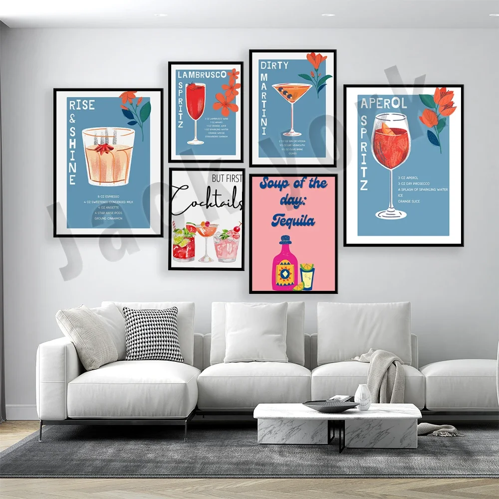 Aperol spritz, tequila, soup of the day, cocktails, alcohol wall art, cocktail prints, bar cart art, aesthetic wall decor poster