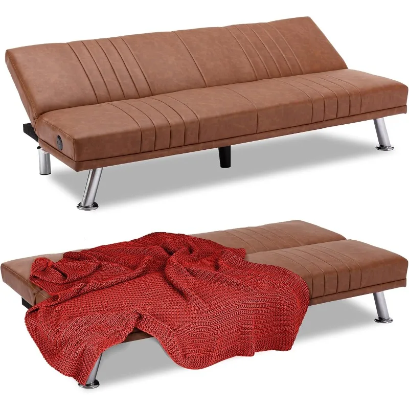 Modern Couch Bed, Convertible Sofa Bed/Folding Sleeper Couches Faux Leather Futon for Living Room, Futon Sofa Bed,