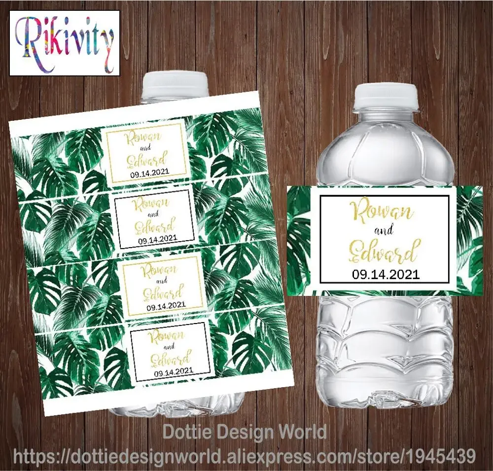 

Tropical Leaves Wedding Water Bottle Wine Labels Custom Sticker Adhesive Candy Wrapper Baby Shower Festival Party Decor Supplies