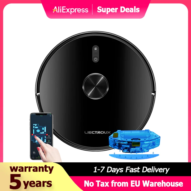 Liectroux X6 LDS Aspirateur Robot, Navigation Lidar Laser, Combo sec et humide, 6500Pa d'aspiration, Carte Multi-plancher, Balayage humide en Y, Nettoyage de moquette Turbo Boosting, Reprise de point