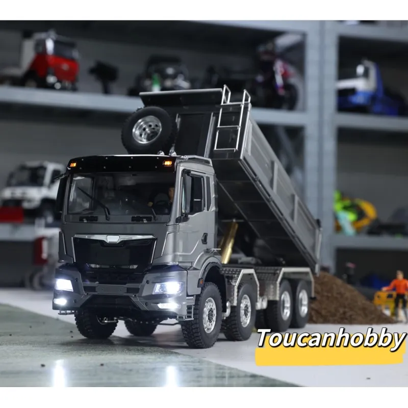 8x8 1/14 Scale RC Dumper Truck Metal Cabin Car Hydraulic Radio Control Tipper 2 Speed Dump Truck Model with Sound Light Set