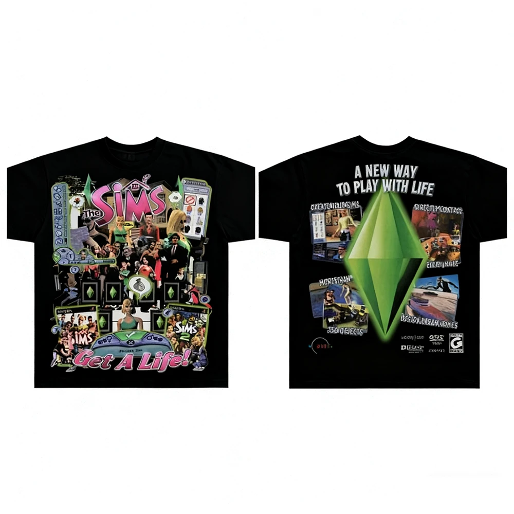 Koszulka The Sims Classic Summer Tee, bawełniana, z nadrukiem, krótki rękaw, modna, luźna, oversize, streetwear, męska i damska.