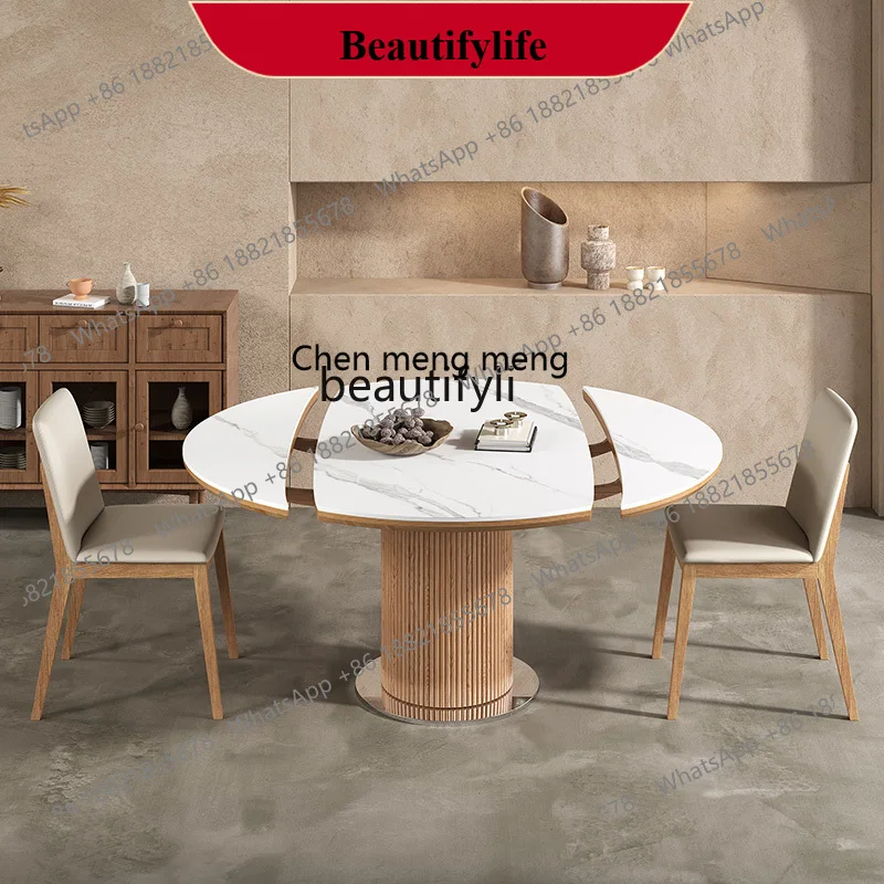 z183 Light luxury solid wood retractable folding rock slab functional dining table modern simple dual-purpose dining table
