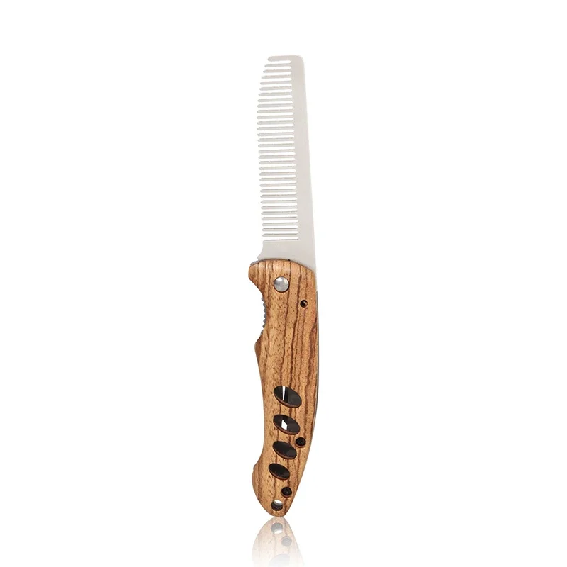 

Stainless Steel Folding Comb Solid Wood Handle Men's Styling Comb Portable Beard Comb Men Styling Grooming Tool Perfect for Use