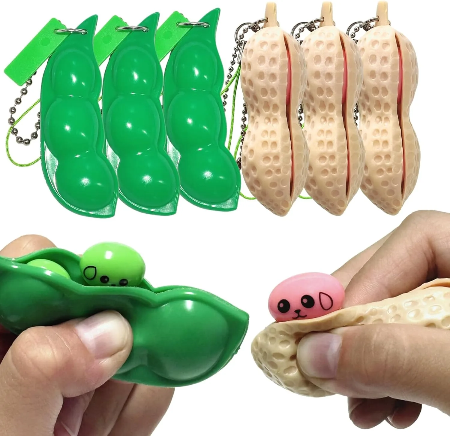 Novelty Squeeze Bean Edamame Pea Keychain Stress Relief Party Gifts Keyring, Decoration, Party Favors Supplies