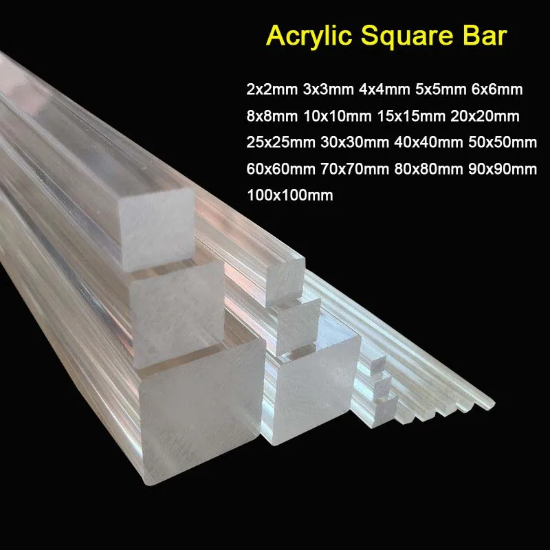 Acrylic High Transparent Square Bar Plastic Rod PMMA Plexiglass Bar Square Stick 2x2mm 3x3mm 4x4mm 5x5mm 6x6mm 8x8mm ~ 100x100mm