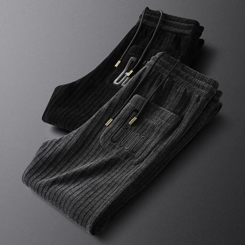 

Легкие роскошные черные утолщенные повседневные брюки, облегающие спортивные брюки, мужские спортивные вельветовые осенне-зимние корсетные брюки из синели