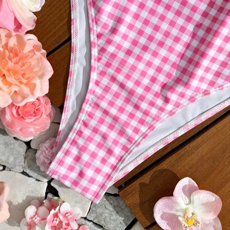 Traje de baño adelgazante de una pieza, diseño de cintura con corte lateral y estampado de guingán, traje de baño Sexy, traje de baño con corsé de verano, trajes de playa para nadar