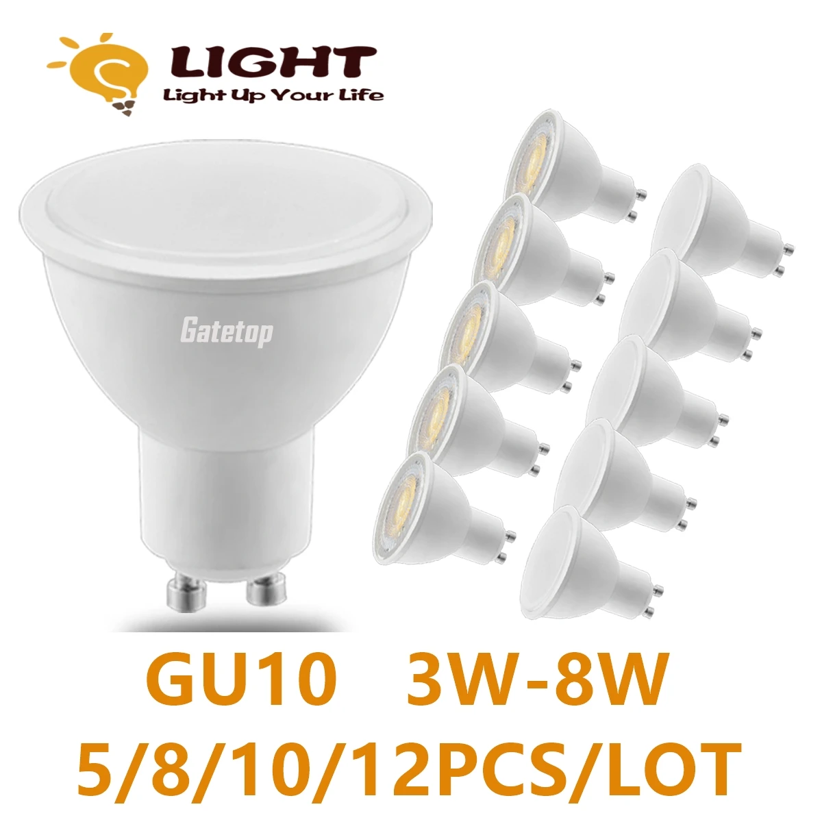 Foco LED de ahorro de energía, lámpara halógena de 20W-50W, GU10, 3W-8W, AC100-240V, AC220V, 5-12 unidades