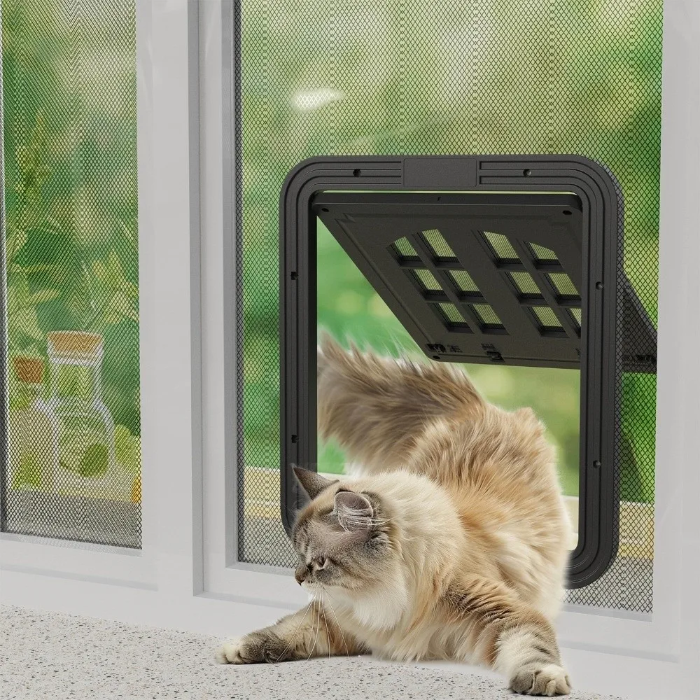 

Self-Closing Dog Screen Door Reinforced Heavy Duty Pet Lockable Screen Door 4 Entry Ways Magnetic Flap Cat Door Hole Balcony