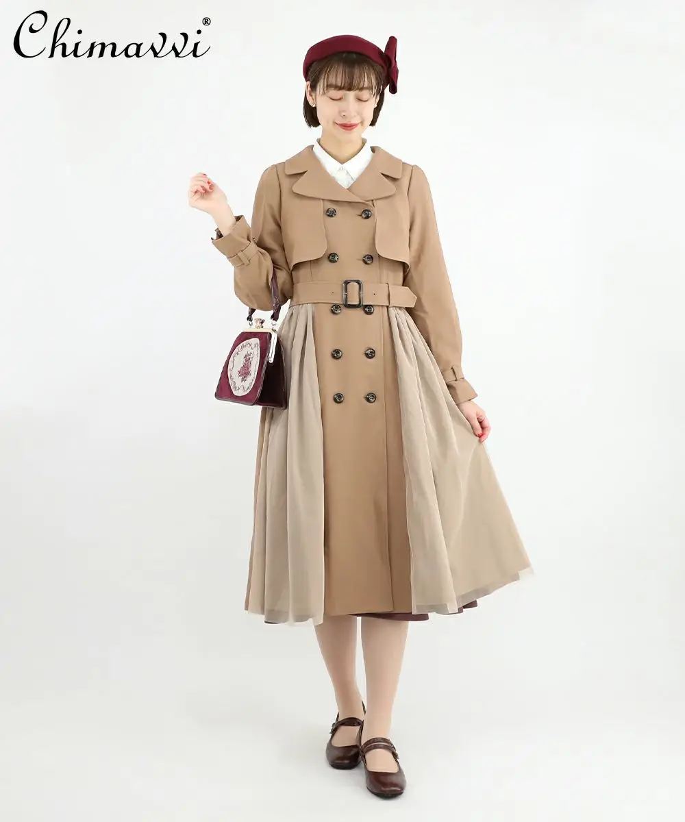 

Autumn New Mid-Length Trench Coat Fashion Simple Slim-Fit Elegant Slim Coat Belt Double-Breasted Long Sleeve Elegant Long Trench