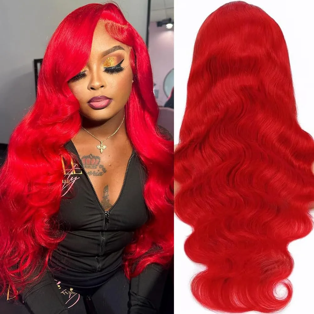 Brazilian 30 32 Inches Red Body Wave 13x4 HD Transparent Lace Front Human Hair Wigs 200% Color 13x6 Lace Frontal Wig For Women