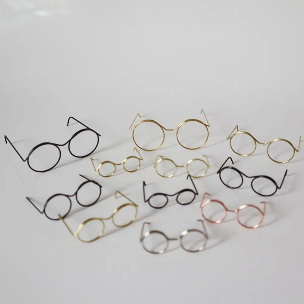 Retro Metal Round Glasses Frame, coleção Miniature Eyewear, óculos legais para acessórios de boneca, 5pcs