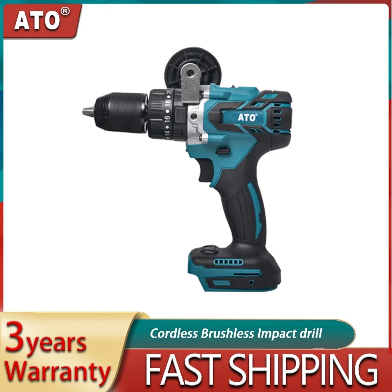 

ATO Brushless Electric Drill 52Nm Wireless Cordless Impact Dirll Screwdriver Lithium Power Tools For Makita 18V Battery