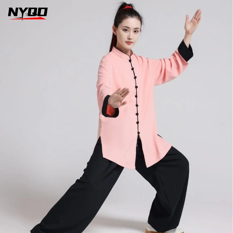 Unisex Stretchy Cotton Linen Tai Chi Wushu Uniform Long Sleeve Set for Spring Summer Autumn Baduanjin Martial Arts Practice