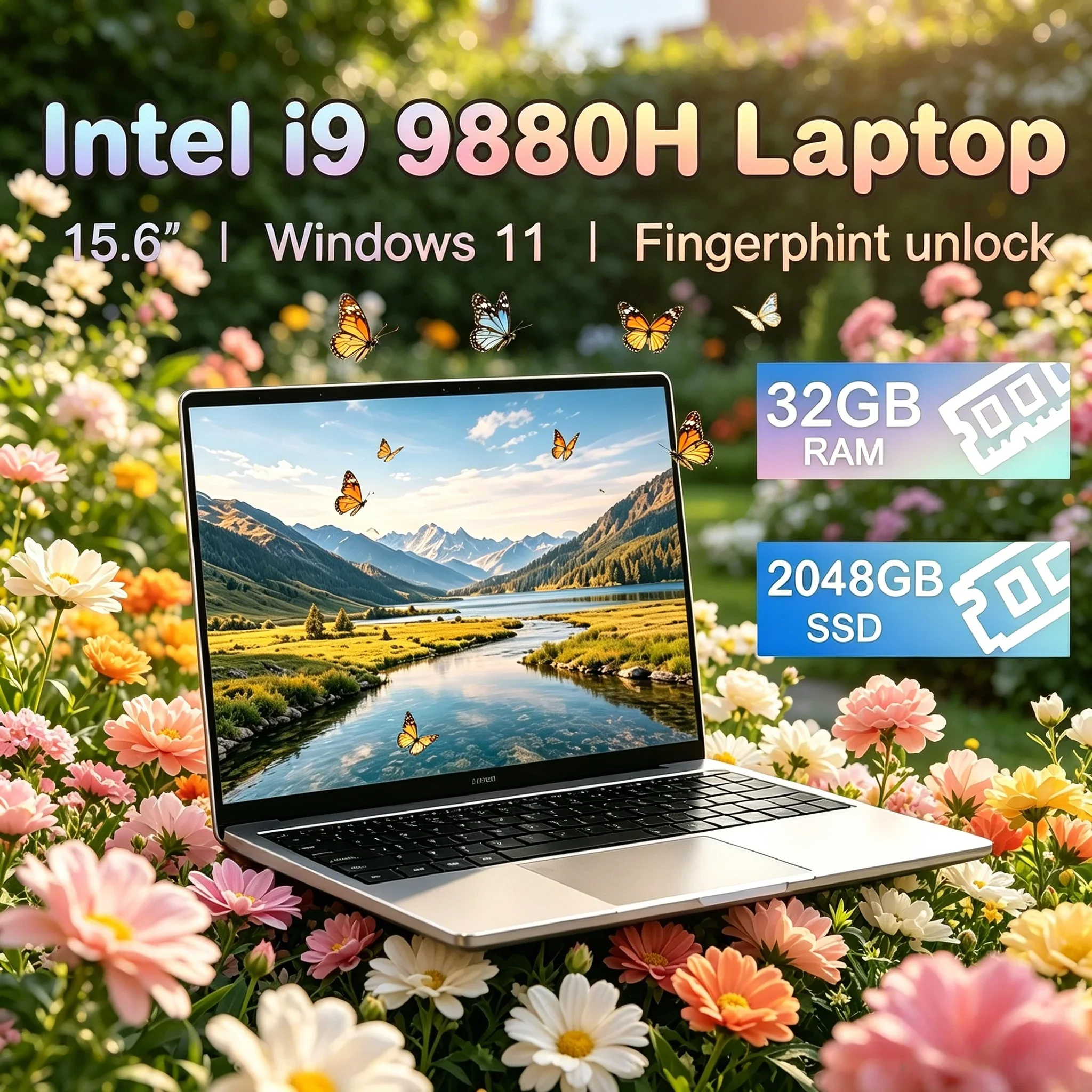 

High Performance 15.6" Notebook Computer Core I9-9880H 32GB Large RAM 2TB SSD Portable Working Gaming Laptop