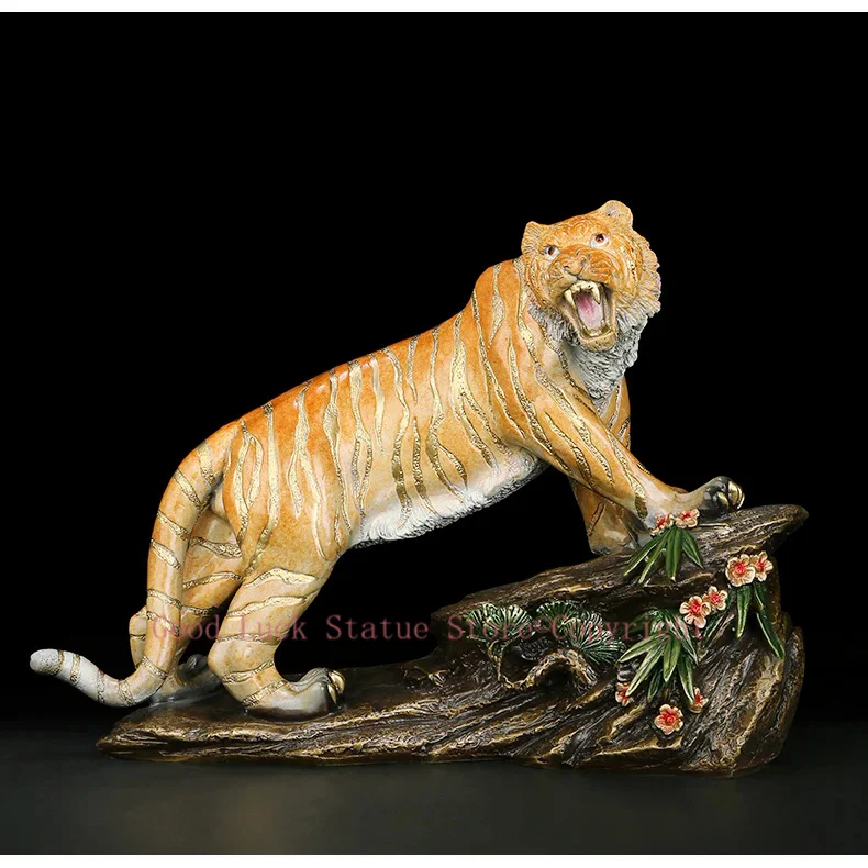 High grade GOOD LUCK HOME Shop company Mascot thriving money business lucky color bronze Fortune tiger leopard statue