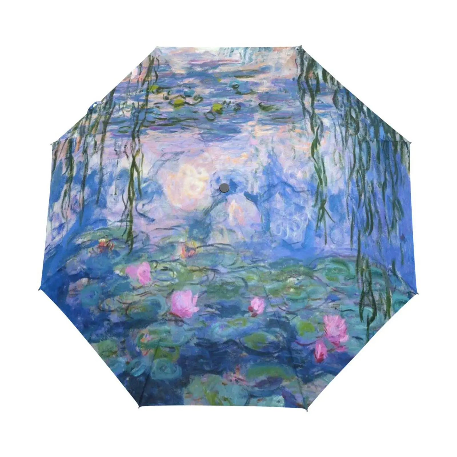 

Monet Claude Water Lilies Travel Umbrella Oil Painting Folding Rain Umbrellas Windproof Compact Lightweight for Adults Teens Kid