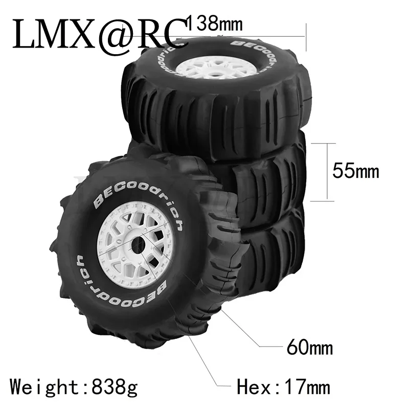 4Pcs 138mm 1/7 Desert Short Course Truck Sand Tire 17mm Wheel Hex for ARRMA Mojave TRAXXAS UDR Yikong DF7 FS Off-road Buggy