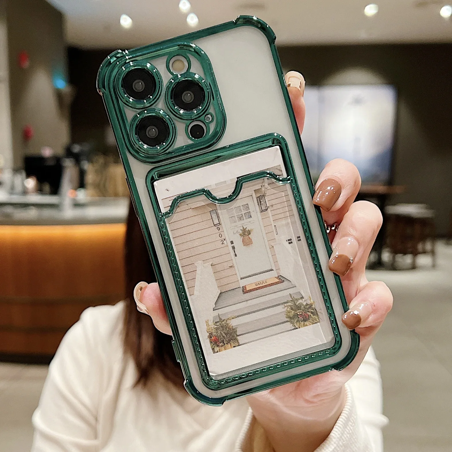 Luxury Plating Transparent Wallet Card Holder Phone Case For iPhone 15 14 13 12 11 Pro Max Plus Card Slot Shockproof Soft Cover