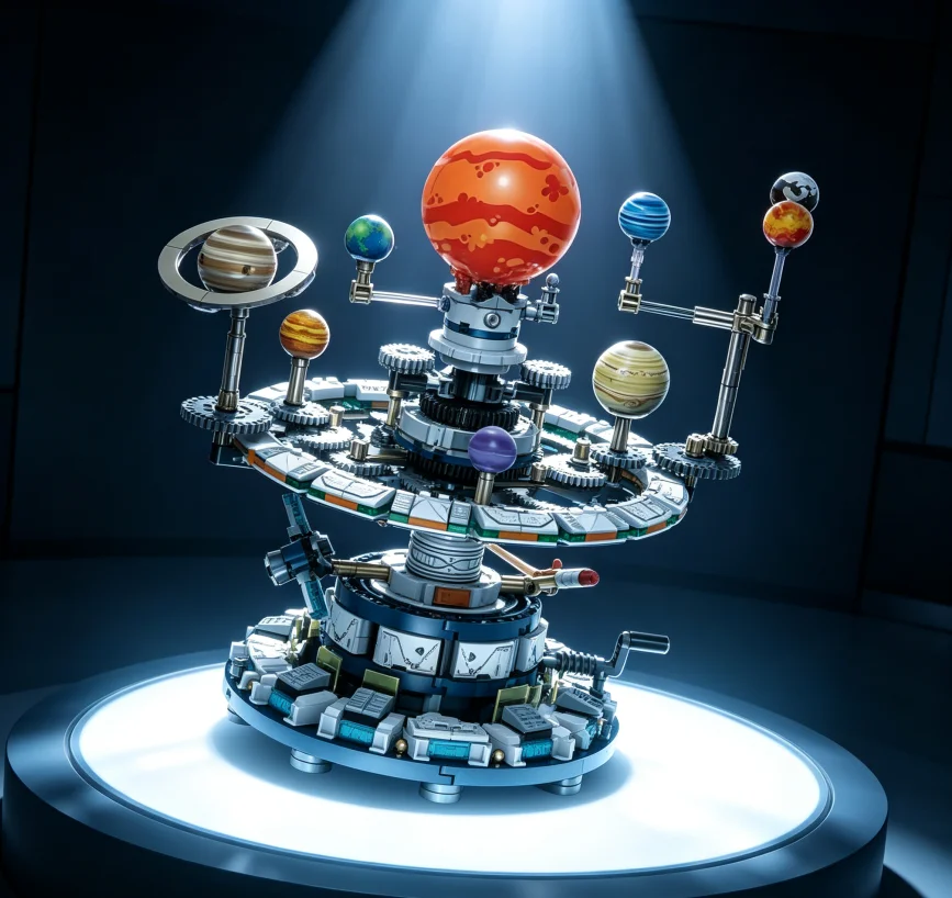 Ornament de table astronomique rotatif DIY à énergie solaire, sculpture en briques, planètes et engrenages cosmiques, décoration artistique pour bureau et maison, cadeau