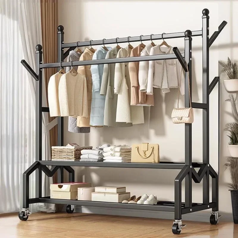 ZThick Movable Clothes Hanger Black Modern Metal Storage Skirt Clothes Drying Rack Space Saving Estante Para Ropa FurnitureZ