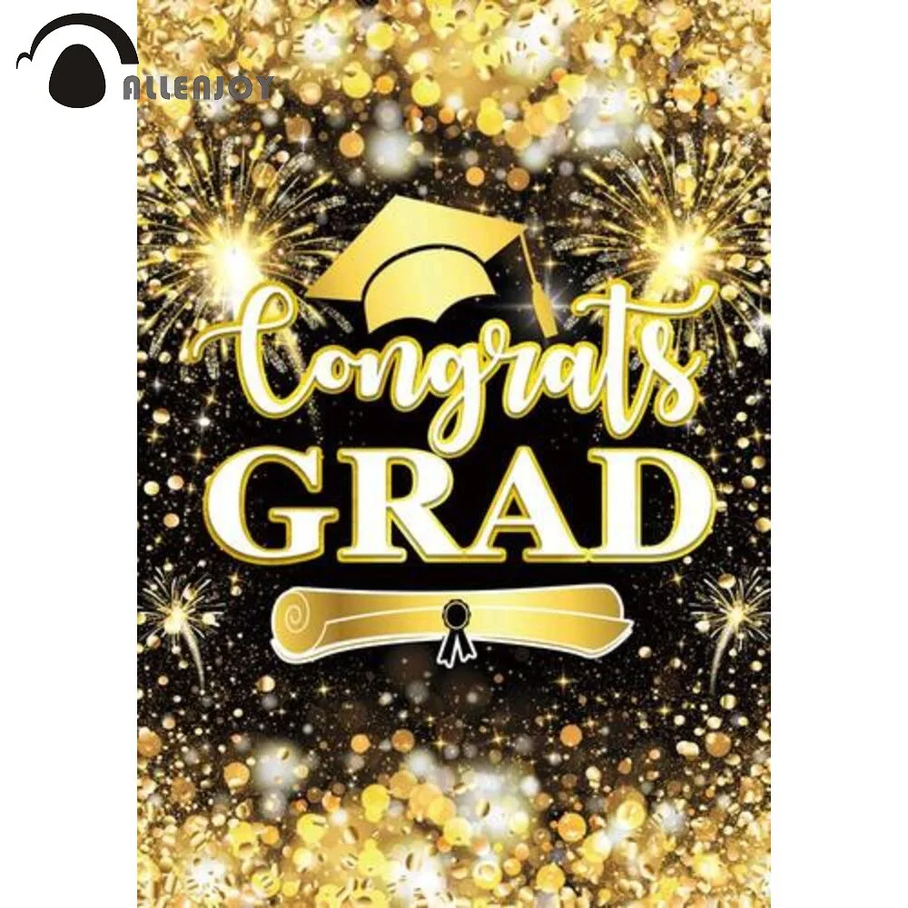 

Allenjoy Class Of 2022 Graduation Backdrop Congrats Grad Black and Gold Glitter Graduate Prom Party Decoration Photo Booth Props