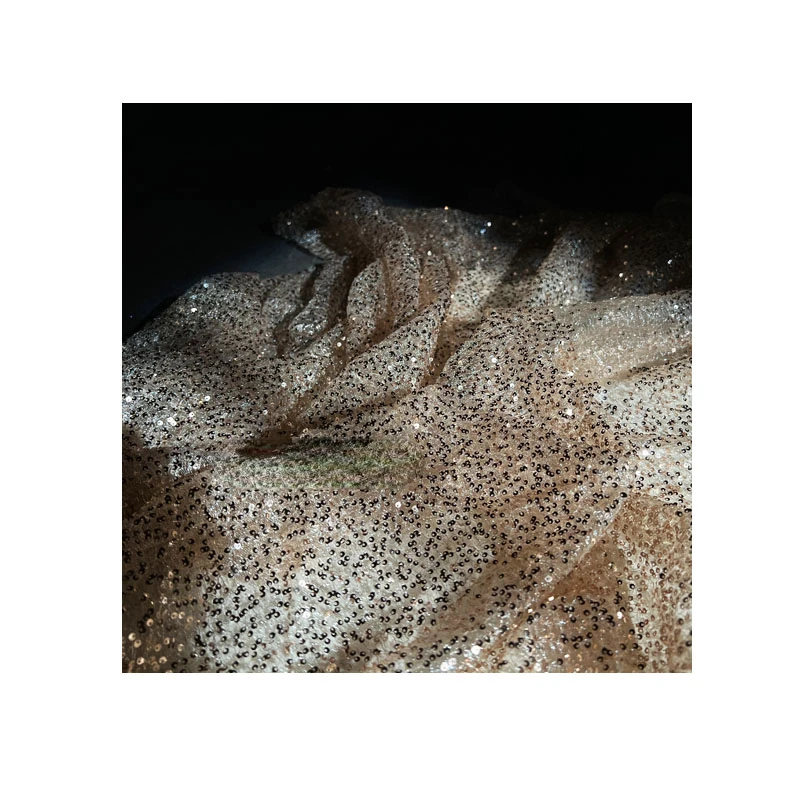 Sequin Mesh Fabric Champagne Heavy Industry Embroidery Wedding Dress Designer Cloth for Diy Sewing Per Meters Material