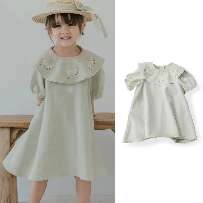 2024 Spanish Summer Dress for Kids Girl Baby Girls Embroidery Cotton Loose Dresses Children Boutique Design Frocks Infant Outfit