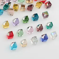 8mm Glass Beads Chamfer Square Shape No Hole Crystal Loose Beads 10pcs/lot For DIY Necklace Jewelry Making Finding Accessories