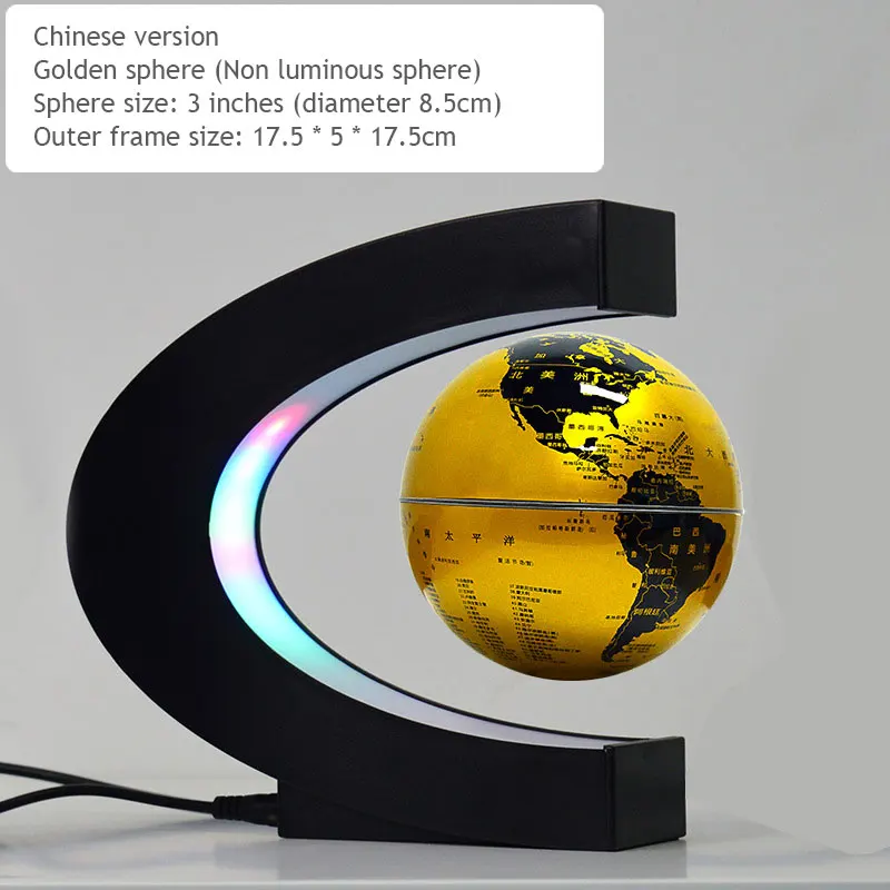 3Inch Magnetic Levitation Globe C Shape Night Light Floating World Map Toys Decoration Terrestrial Lamp Office Table Decoration