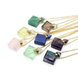 Natural Gems Healing Crystal Quartz Stone Perfume Bottle Necklace Essential Oil Diffuser Pendant Jewelry For Wome Men